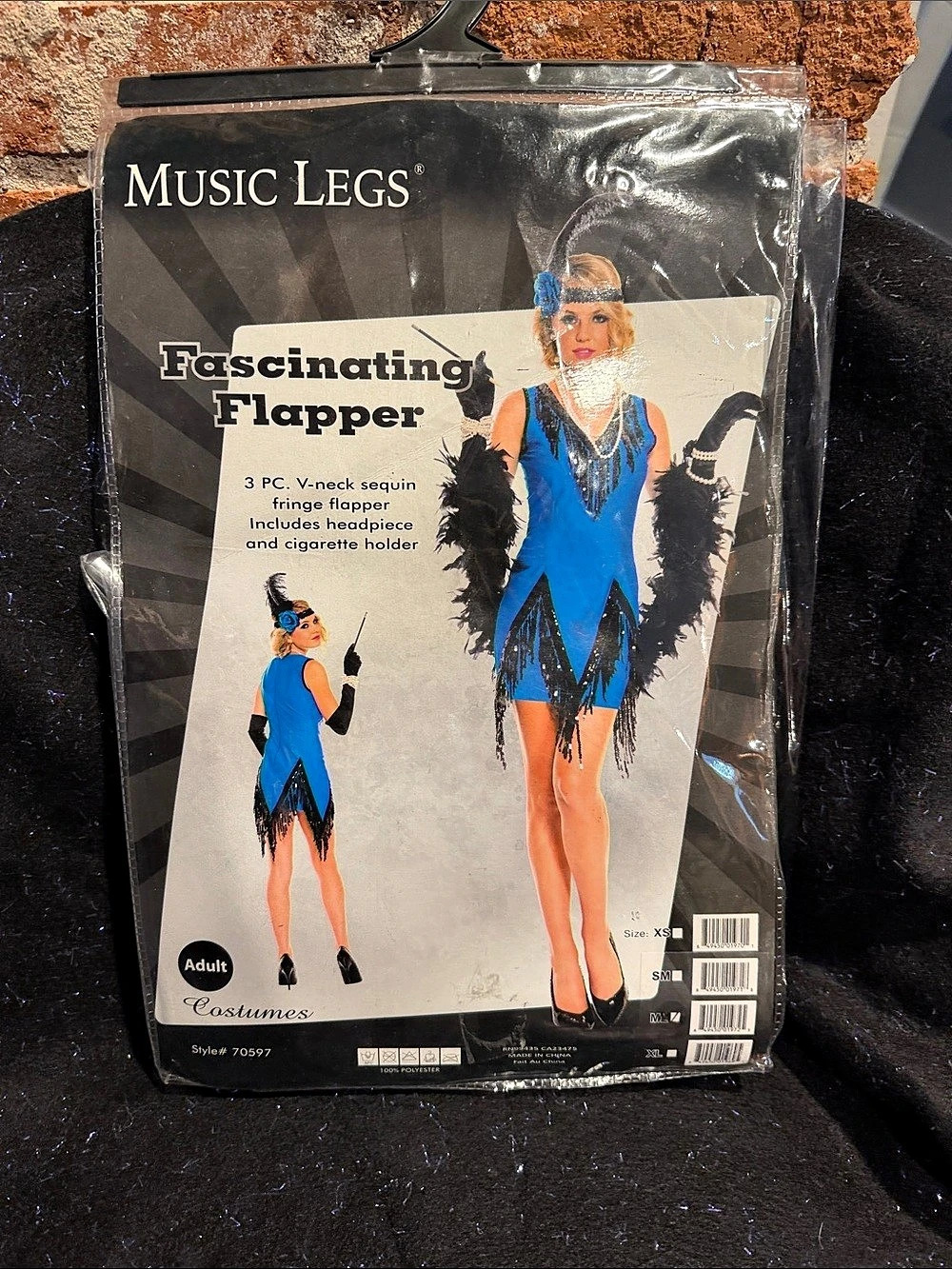 Music Legs Fascinating Flapper Costume Blue & Black NWT